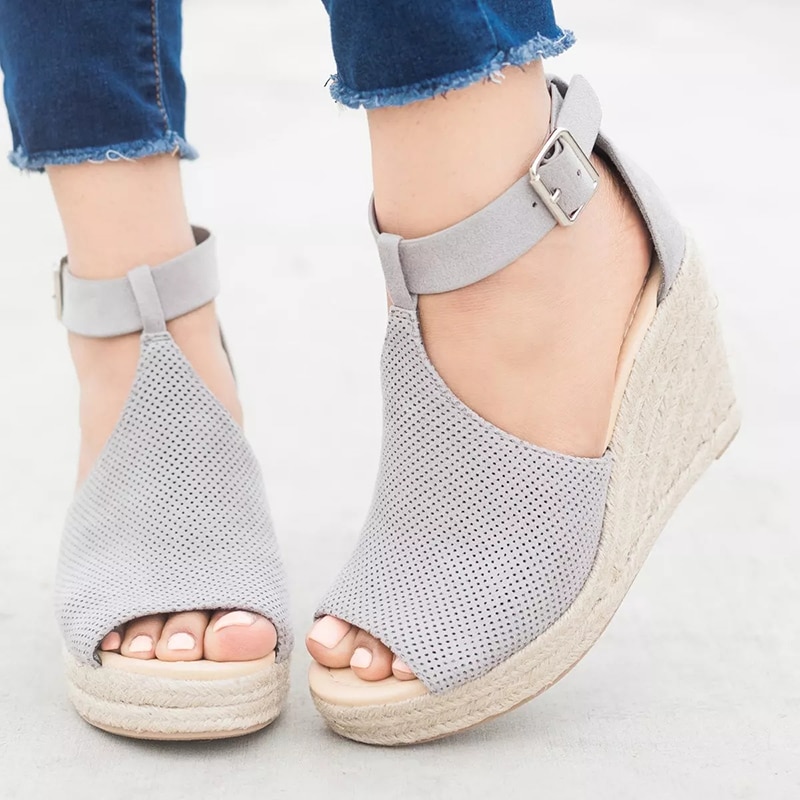 Women Chic Espadrille Wedges Adjustable Buckle Sandals