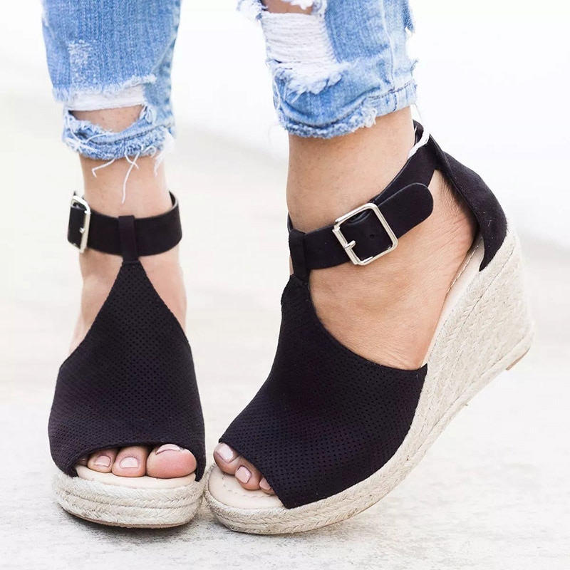 Women Chic Espadrille Wedges Adjustable Buckle Sandals