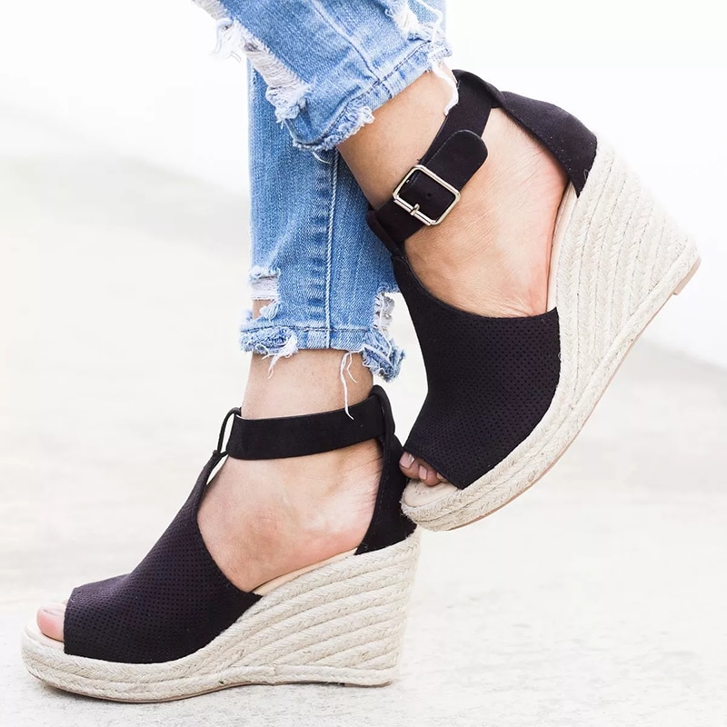 Women Chic Espadrille Wedges Adjustable Buckle Sandals