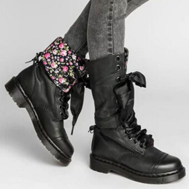 women's retro comfy chunky heel lace up boots