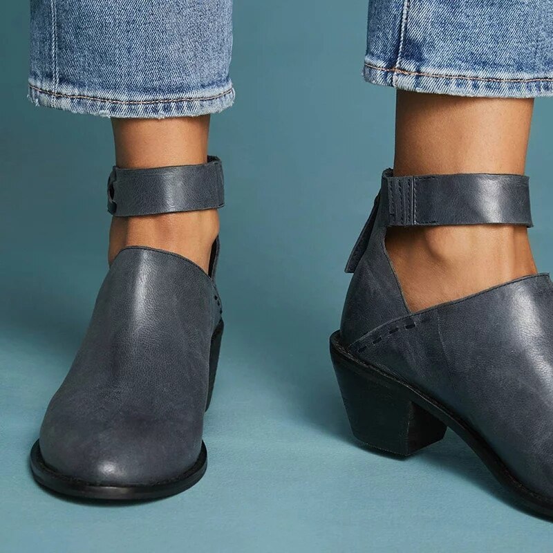 Chunky Heel Ankle Strap Boots